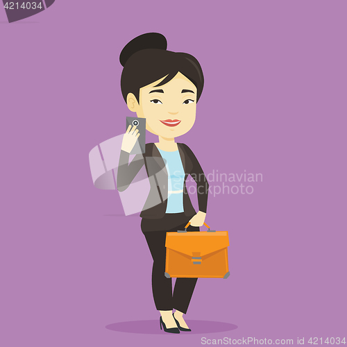 Image of Business woman making selfie vector illustration.