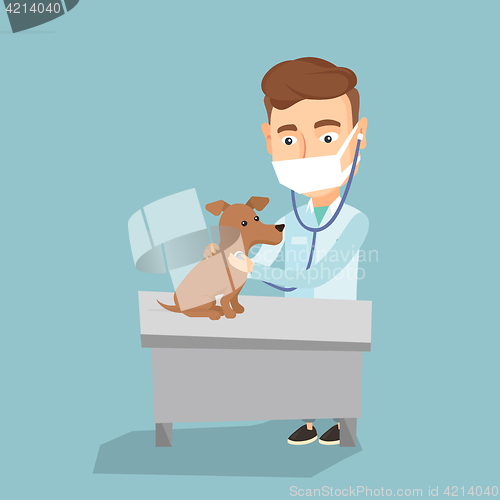 Image of Veterinarian examining dog vector illustration.