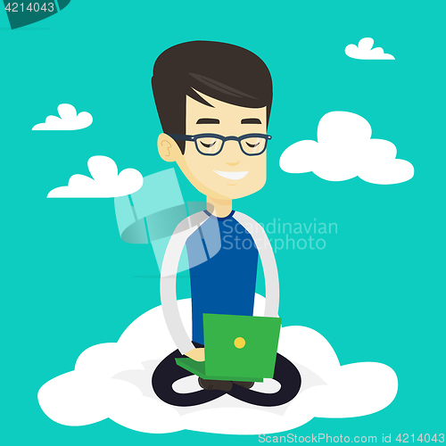 Image of Man using cloud computing technology.