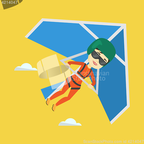 Image of Woman flying on hang-glider vector illustration.