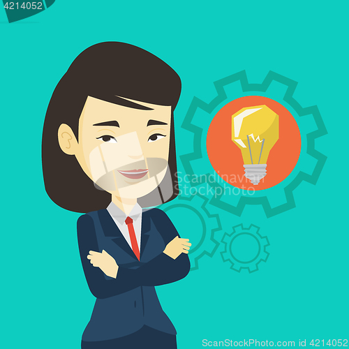 Image of Woman with business idea bulb in gear.