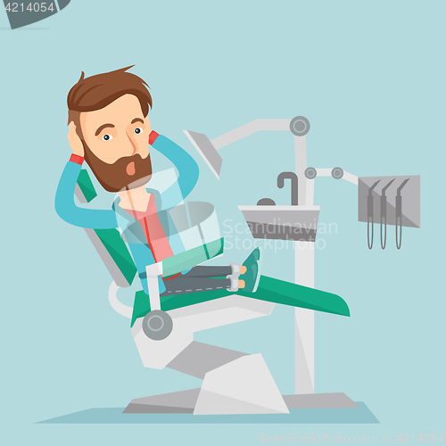 Image of Scared patient in dental chair vector illustration