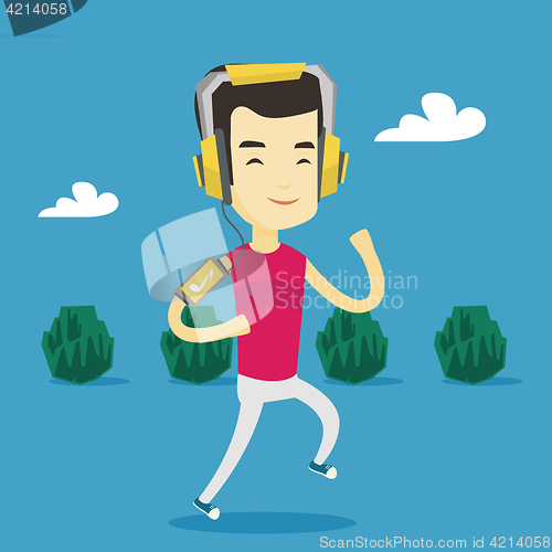 Image of Man running with earphones and smartphone.