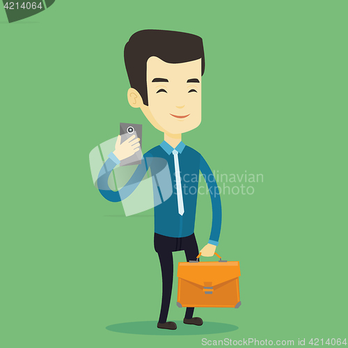 Image of Business man making selfie vector illustration.