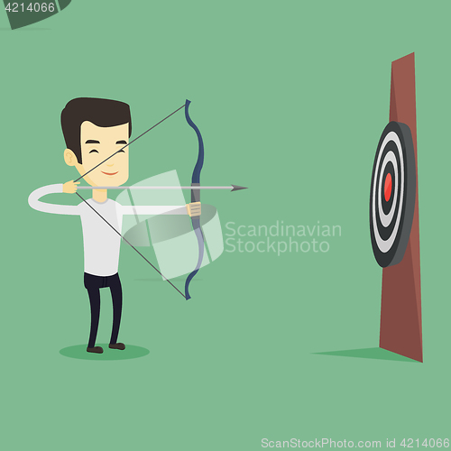 Image of Archer aiming with bow and arrow at the target.