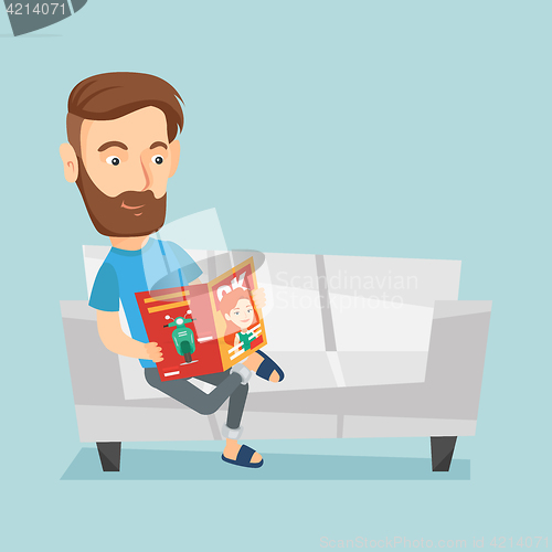 Image of Man reading magazine on sofa vector illustration