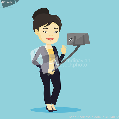Image of Woman making selfie vector illustration.