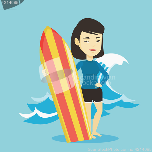 Image of Surfer holding surfboard vector illustration.