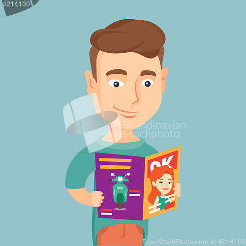 Image of Man reading magazine vector illustration.