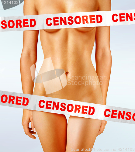 Image of body covered with censorship tapes