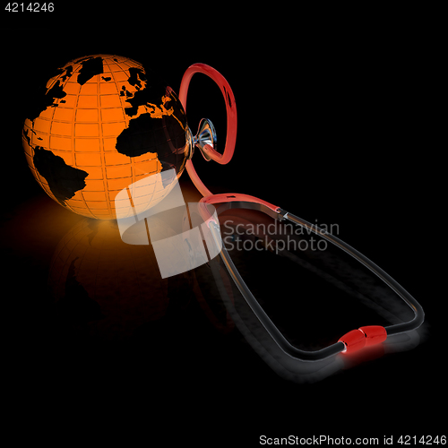 Image of stethoscope and globe.3d illustration