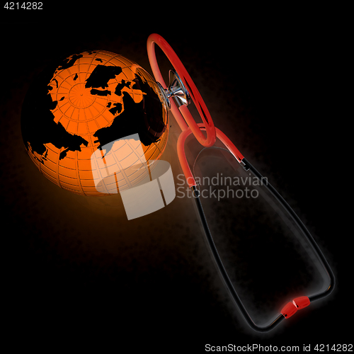 Image of Stethoscope and Earth.3d illustration