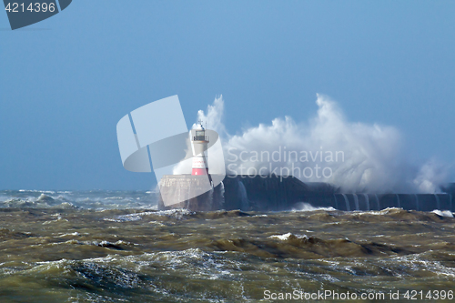 Image of Newhaven Lighthouse with Waves in Sun 