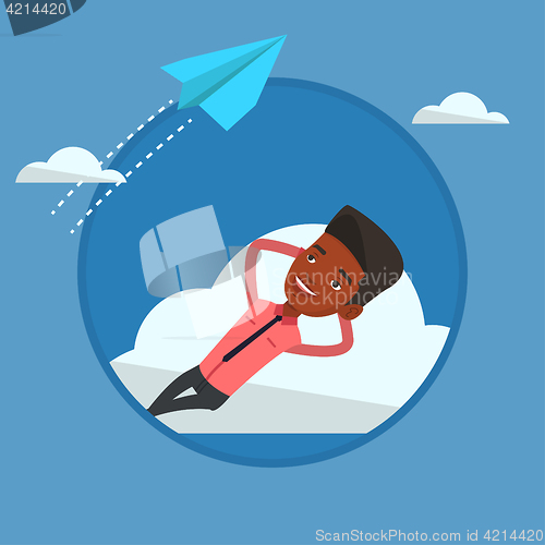 Image of Businessman lying on cloud vector illustration.