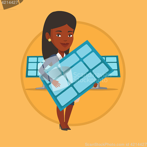 Image of Woman holding solar panel vector illustration.