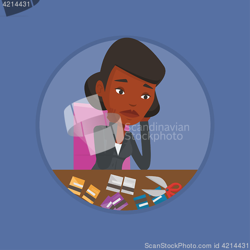 Image of Business woman bankrupt cutting her credit card.