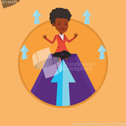 Image of Peaceful business woman meditating in lotus pose.