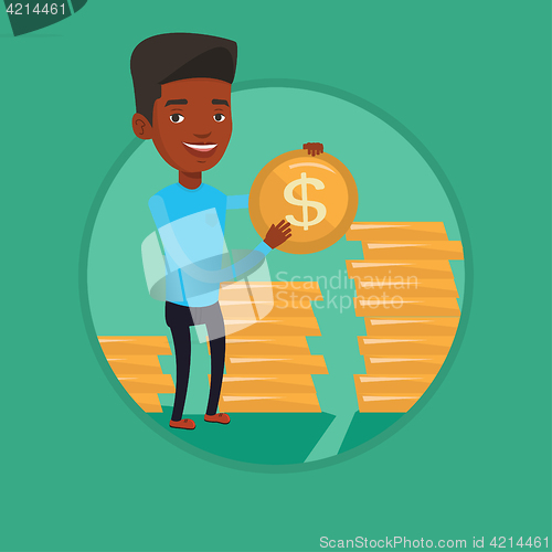 Image of Wealthy businessman holding dollar coin.