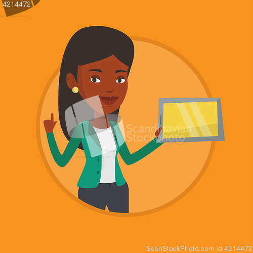 Image of Student using tablet computer vector illustration.