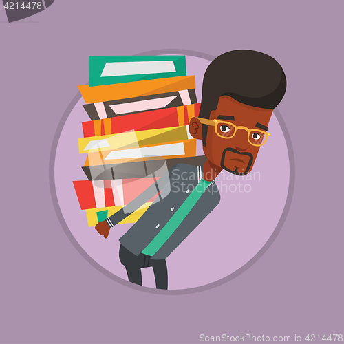 Image of Student with pile of books vector illustration.