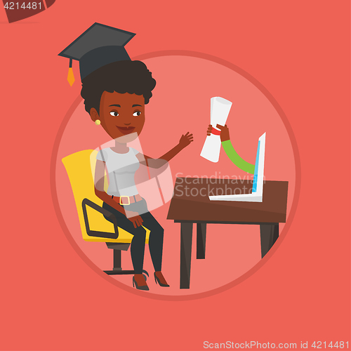 Image of Graduate getting diploma from the computer.