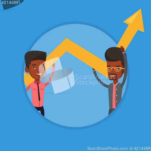 Image of Two businessmen holding arrow going up.
