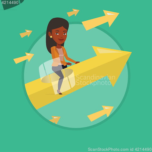 Image of Happy business woman flying to success.