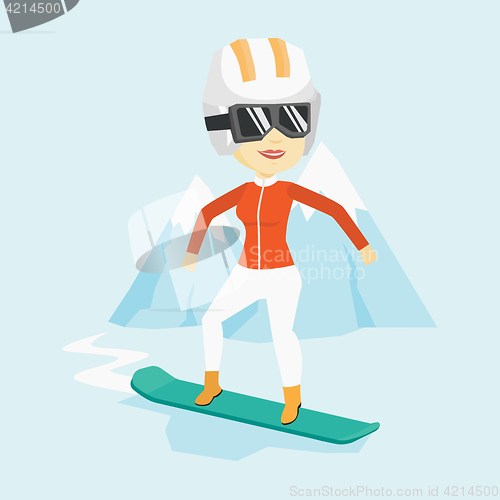 Image of Young woman snowboarding vector illustration.