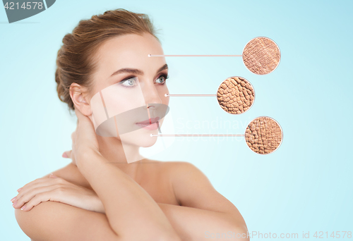 Image of beautiful young woman face with dry skin sample