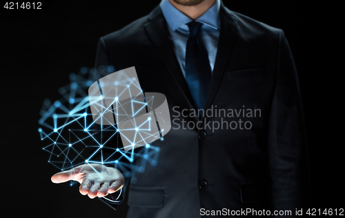 Image of close up of businessman with network projection
