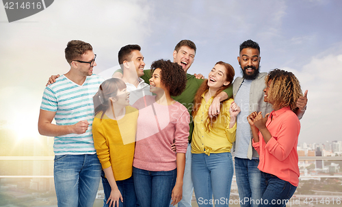 Image of international group of happy laughing people