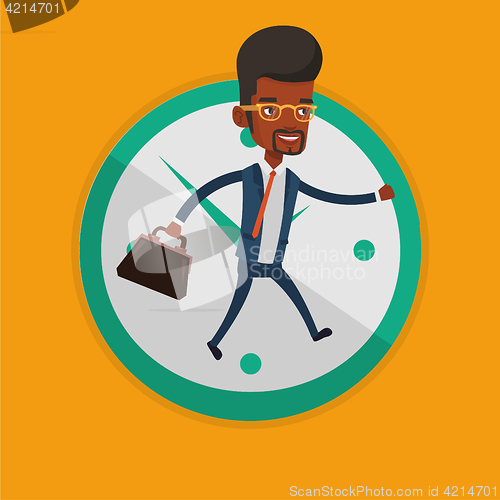 Image of Businessman running on clock background.