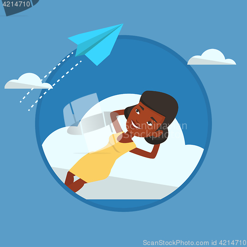 Image of Business woman lying on cloud vector illustration.