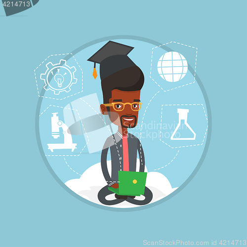 Image of Graduate sitting on cloud vector illustration.