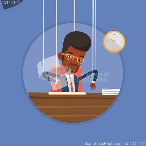 Image of Businessman marionette on ropes working.