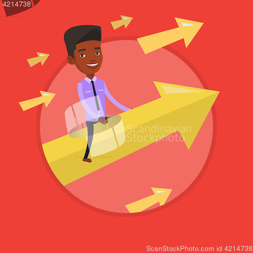 Image of Happy businessman flying to success.