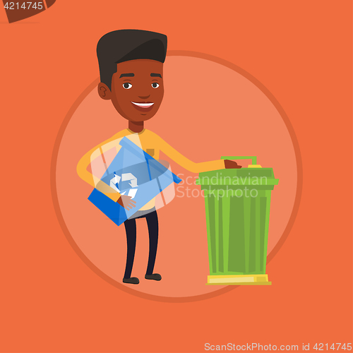 Image of Man with recycle bin and trash can.