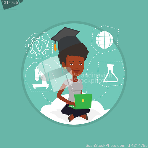 Image of Graduate sitting on cloud vector illustration.