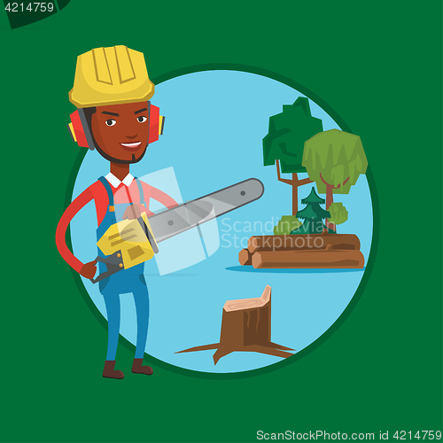 Image of Lumberjack with chainsaw vector illustration.