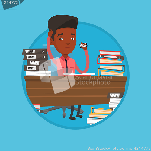 Image of Stressed man working in office vector illustration