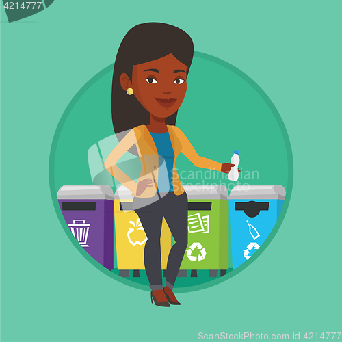 Image of Woman throwing away plastic bottle.