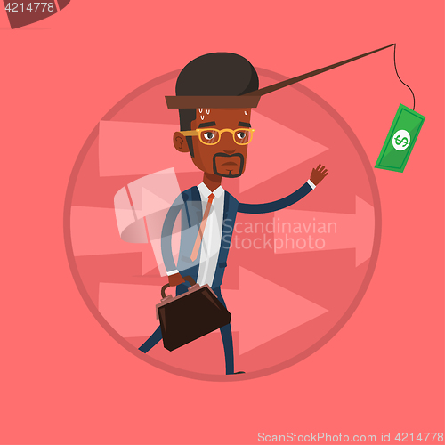 Image of Businessman trying to catch money on fishing rod.