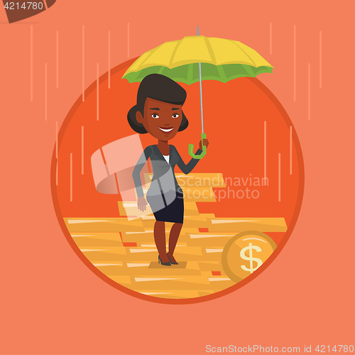 Image of Business woman insurance agent with umbrella.