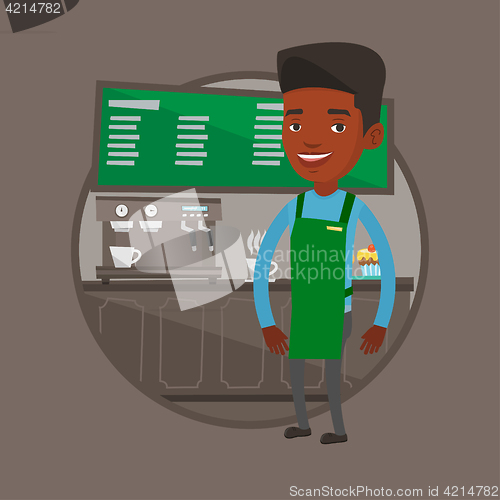 Image of Barista standing near coffee machine.