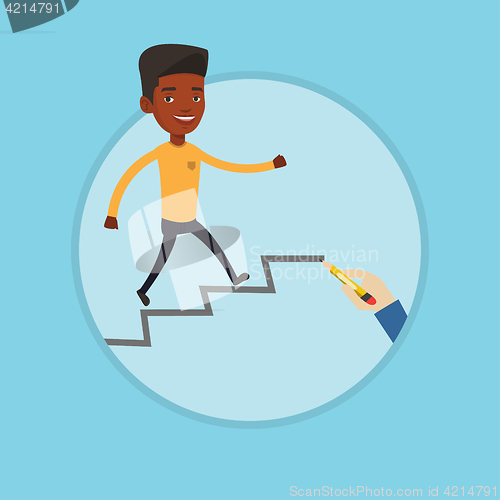 Image of Businessman running upstairs vector illustration.