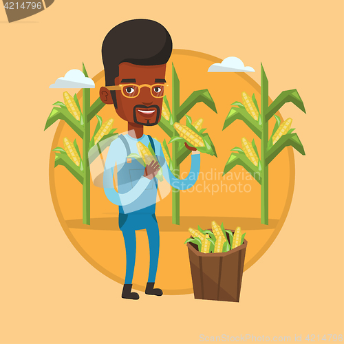 Image of Farmer collecting corn vector illustration.