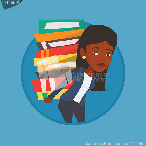 Image of Student with pile of books vector illustration.