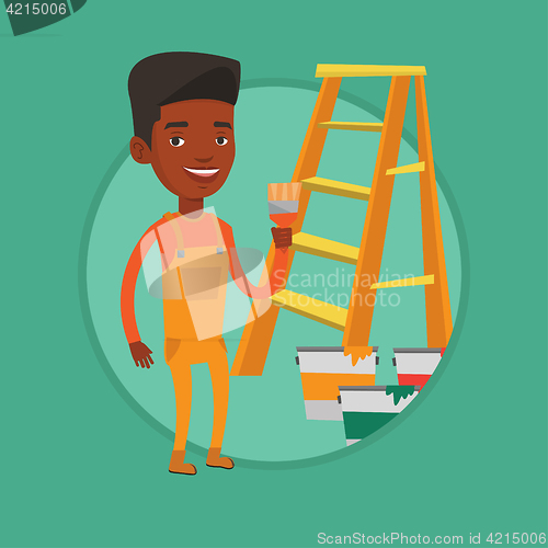 Image of Painter with paint brush vector illustration.