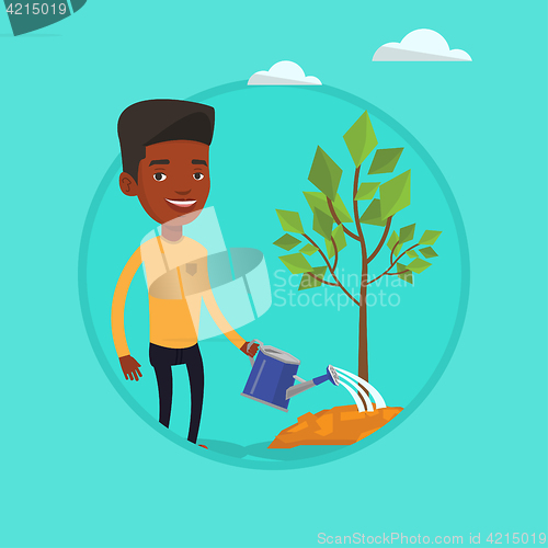 Image of Man watering tree vector illustration.