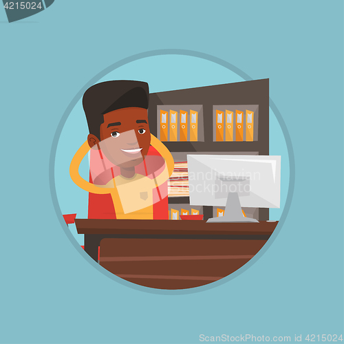 Image of Businessman relaxing in office vector illustration